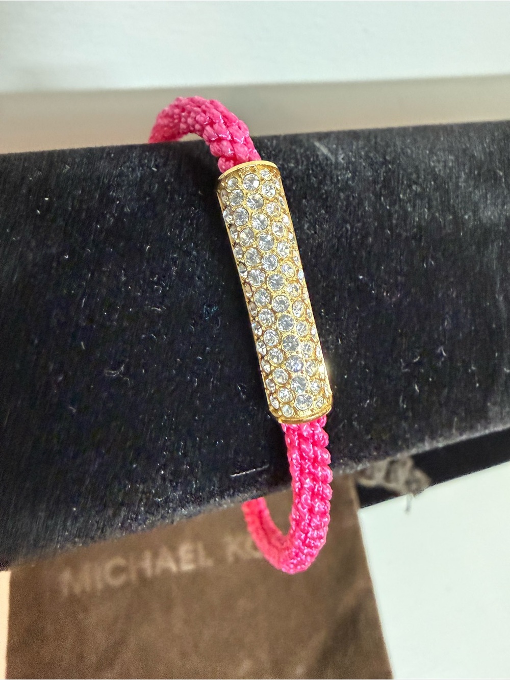 Michael Kors rhinestone bracelet with Pink Braided Cord